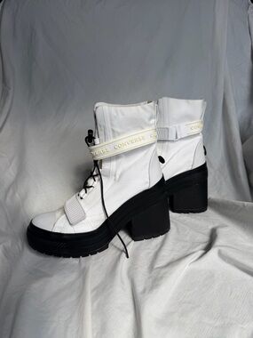 Converse White and Black Platform Lace-Up Heeled Boots